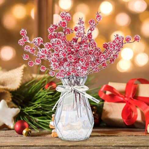 TEHAUX 10pcs Snow Frosted Red Berry Stems, Artificial Christmas Berry Picks10 Inch - Holly Branches Fillers for Banquet Wedding Xmas Tree, DIY Wreaths Winter Decorations (Red) in Saudi Arabia