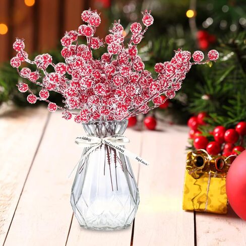 TEHAUX 10pcs Snow Frosted Red Berry Stems, Artificial Christmas Berry Picks10 Inch - Holly Branches Fillers for Banquet Wedding Xmas Tree, DIY Wreaths Winter Decorations (Red) in Saudi Arabia