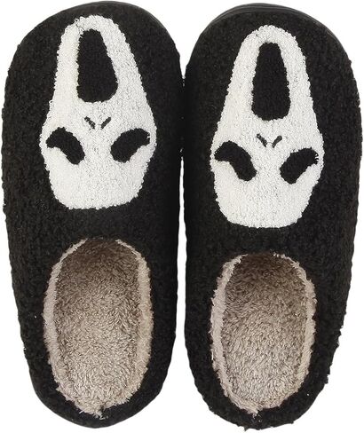 Halloween Slippers For Womens Mens Home Elastic Comfy Fuzzy Soft Bedroom Warm Anti-Skid Sole Winter Cute Indoor Outdoor Retro Memory Foam Shoes in Saudi Arabia