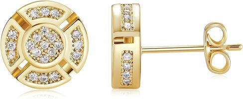 14k مطلية بالذهب دائرة مستديرة رجالي مطعمة مكعب أقراط مرصعة بحجر الزركون الهيب هوب مثلج خارج دفع الظهر تشيكوسلوفاكيا وأقراط للرجال in Kuwait