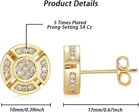 14k مطلية بالذهب دائرة مستديرة رجالي مطعمة مكعب أقراط مرصعة بحجر الزركون الهيب هوب مثلج خارج دفع الظهر تشيكوسلوفاكيا وأقراط للرجال in Kuwait