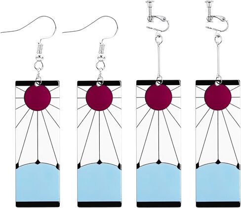 Tanjiro Earrings, Hanafuda Ear Hook and Clip for Men Women Anime Cosplay Merch in Saudi Arabia
