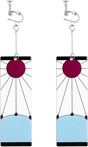 Tanjiro Earrings, Hanafuda Ear Hook and Clip for Men Women Anime Cosplay Merch in Kuwait