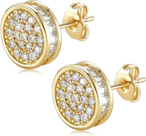 14k مطلية بالذهب دائرة مستديرة رجالي مطعمة مكعب أقراط مرصعة بحجر الزركون الهيب هوب مثلج خارج دفع الظهر تشيكوسلوفاكيا وأقراط للرجال in Kuwait