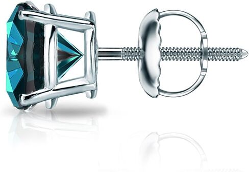حلق Diamond Wish 1/8 قيراط مستدير من الألماس الأزرق من الذهب الأبيض عيار 14 قيراط (I1-I2، cttw) سلة ذات 4 شقوق خلفية لولبية in Kuwait