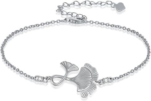 Diamond Ginkgo Leaf Bracelets 925 Sterling Silver Dainty Leaves Bracelet with Adjustable Chain Trendy Jewelry Natural Botanical Gift for Women in Saudi Arabia