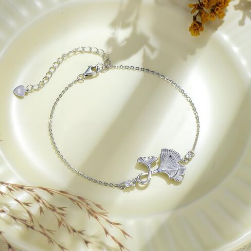Diamond Ginkgo Leaf Bracelets 925 Sterling Silver Dainty Leaves Bracelet with Adjustable Chain Trendy Jewelry Natural Botanical Gift for Women in Saudi Arabia