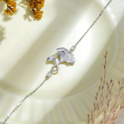 Diamond Ginkgo Leaf Bracelets 925 Sterling Silver Dainty Leaves Bracelet with Adjustable Chain Trendy Jewelry Natural Botanical Gift for Women in Saudi Arabia