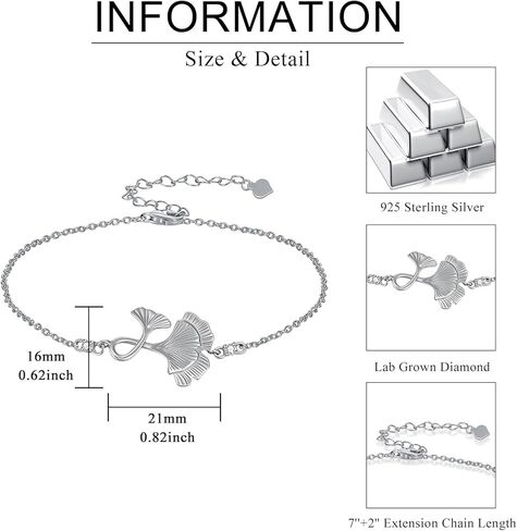 Diamond Ginkgo Leaf Bracelets 925 Sterling Silver Dainty Leaves Bracelet with Adjustable Chain Trendy Jewelry Natural Botanical Gift for Women in Saudi Arabia