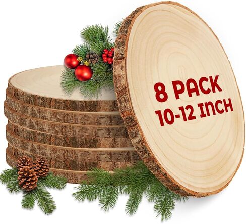 8 Pack 9-10 inch Unfinished Wood Slices for Centerpieces, Large Wood Rounds for Tables Decor, Round Wooden Slabs Wood Slice Ornaments for DIY Crafts and Wedding Decor in Kuwait