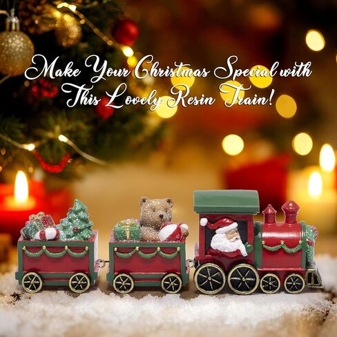 Hodao Christmas Train Decorations – Hand-Painted Resin Santa Claus Gift Train with Teddy Bear, Christmas Tree and Presents, Festive Ornament for Home, Tabletop, Shelf, Mantel, Décor in Saudi Arabia