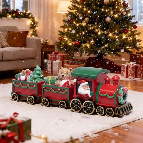 Hodao Christmas Train Decorations – Hand-Painted Resin Santa Claus Gift Train with Teddy Bear, Christmas Tree and Presents, Festive Ornament for Home, Tabletop, Shelf, Mantel, Décor in Saudi Arabia
