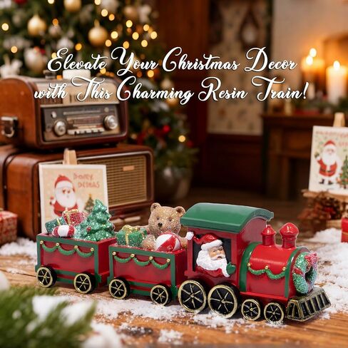 Hodao Christmas Train Decorations – Hand-Painted Resin Santa Claus Gift Train with Teddy Bear, Christmas Tree and Presents, Festive Ornament for Home, Tabletop, Shelf, Mantel, Décor in Saudi Arabia
