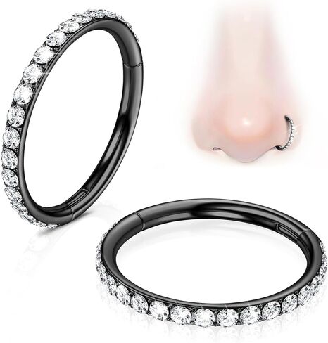 حلقات الأنف الفيروزية للنساء: قطعتان من الفولاذ الجراحي 316L 16G 18G 20G مجوهرات ثقب الأنف 8 مم 10 مم حلقات الشفاه الحاجز أقراط محارة هوب in Kuwait