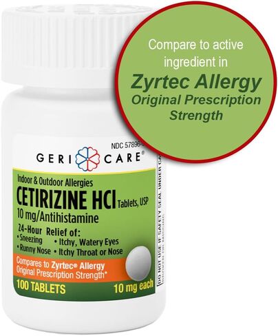 GeriCare Cetirizine HCI 10mg Antihistamine Tablets, 100 Count – 24 Hour Seasonal & Year-Round Allergy Relief for Indoor & Outdoor Allergies, Sneezing, Runny Nose, Itchy Eyes & Throat in Saudi Arabia
