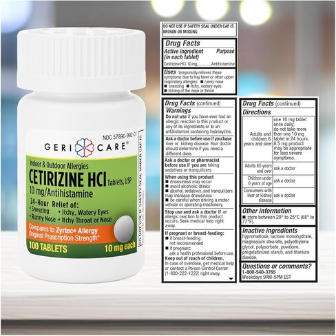 GeriCare Cetirizine HCI 10mg Antihistamine Tablets, 100 Count – 24 Hour Seasonal & Year-Round Allergy Relief for Indoor & Outdoor Allergies, Sneezing, Runny Nose, Itchy Eyes & Throat in Saudi Arabia
