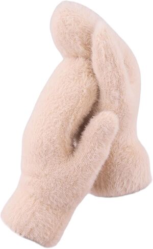 INOGIH Women Winter Soft Warm Knit Mittens - Cold Weather Fashionable Stretchy Knit Gloves Outdoor in Saudi Arabia
