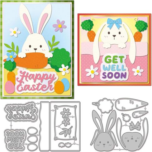 GLOBLELAND Easter Rabbit Cutting Dies for DIY Scrapbooking Metal Cartoon Rabbits Cut Dies Rabbit Background Die Cuts for Card Making Embossing Photo Album Craft Decor in Saudi Arabia