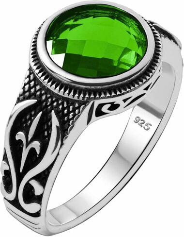 Genuine Solid 925 Sterling Silver Black Onyx Stone, Anatolian Motif Ring for Men in Saudi Arabia
