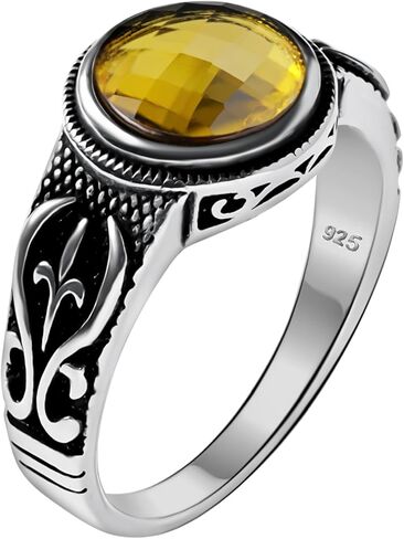 Genuine Solid 925 Sterling Silver Black Onyx Stone, Anatolian Motif Ring for Men in Saudi Arabia