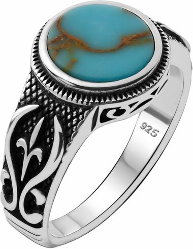 Genuine Solid 925 Sterling Silver Black Onyx Stone, Anatolian Motif Ring for Men in Saudi Arabia