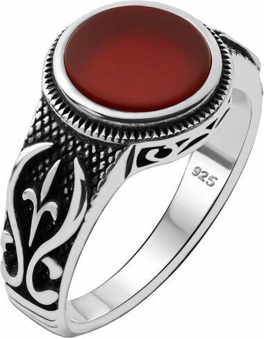 Genuine Solid 925 Sterling Silver Black Onyx Stone, Anatolian Motif Ring for Men in Saudi Arabia