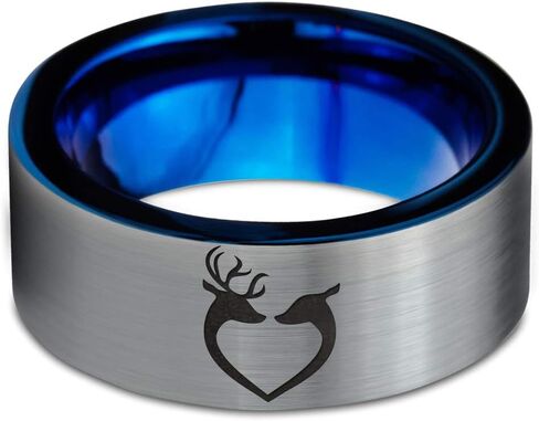 Hunter Celtic Spiritual Deer Antler Heart Ring - Tungsten Band 8mm - Men - Women - 18k Rose Gold Step Bevel Edge - Yellow - Grey - Blue - Black - Brushed - Polished - Wedding - Gift Dome Flat Cut in Saudi Arabia
