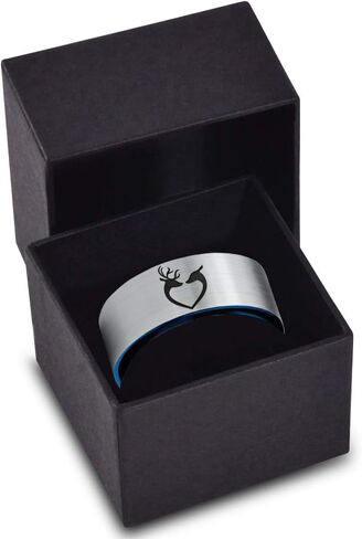 Hunter Celtic Spiritual Deer Antler Heart Ring - Tungsten Band 8mm - Men - Women - 18k Rose Gold Step Bevel Edge - Yellow - Grey - Blue - Black - Brushed - Polished - Wedding - Gift Dome Flat Cut in Saudi Arabia