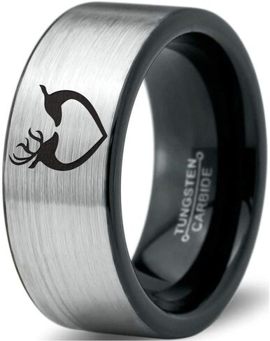 Hunter Celtic Spiritual Deer Antler Heart Ring - Tungsten Band 8mm - Men - Women - 18k Rose Gold Step Bevel Edge - Yellow - Grey - Blue - Black - Brushed - Polished - Wedding - Gift Dome Flat Cut in Saudi Arabia