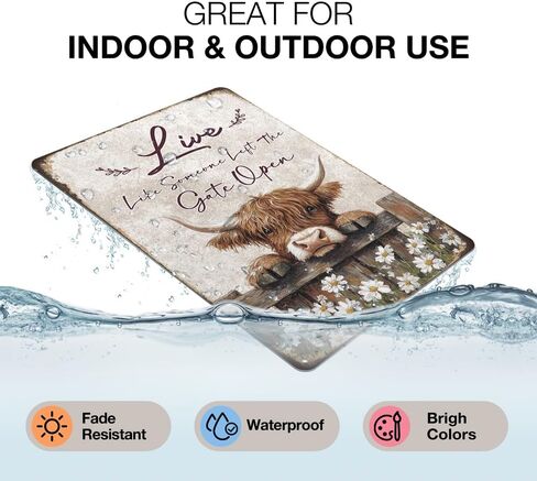 علامة Heuhuww Highland Cow المعدنية - عش مثل شخص ترك البوابة المفتوحة ديكور حيوانات المزرعة العتيق للمنزل والمكتب والحمام وهدايا بقرة المرتفعات 30.48 سم × 20.32 سم (H17) in Kuwait
