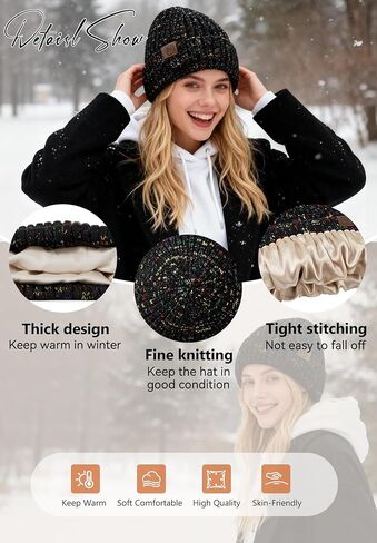 Zando Satin Beanie Hats for Women & Men - Warm Winter Hats Fashionable Knit Beanies Skull Chemo Caps for Outdoor Daily Wear in Saudi Arabia