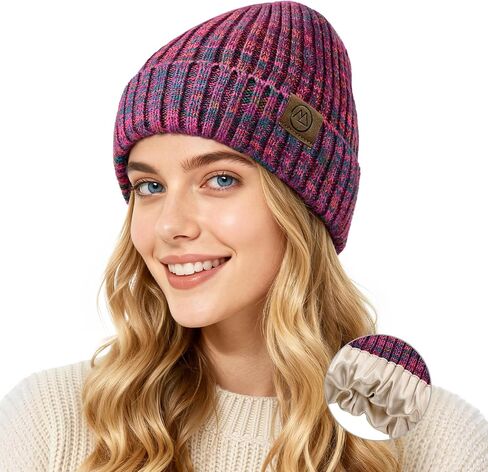 Zando Satin Beanie Hats for Women & Men - Warm Winter Hats Fashionable Knit Beanies Skull Chemo Caps for Outdoor Daily Wear in Saudi Arabia