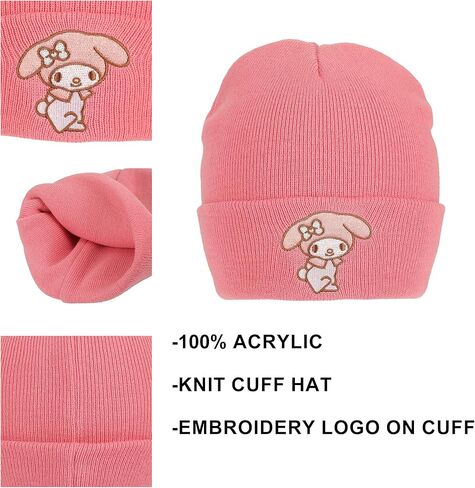 My Melody Embroidered Character Art Pink Cuff Beanie in Saudi Arabia