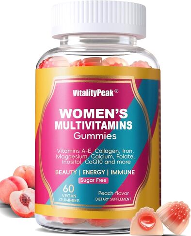 Womens Multivitamin Gummy - Methylated Multivitamin for Women with Iron, Biotin, Collagen, Inositol, CoQ10, Folate - Support Beauty, Energy, Immune- Sugar Free, 120CT, Peach Flavor in Saudi Arabia