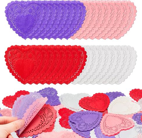 JOYIN 204 PCS Valentines Day Heart Doilies, Tableware Decoration, Home Activitie, Kitchen Disposable Table Doilies, Red White Pink Heart Crafts in Saudi Arabia