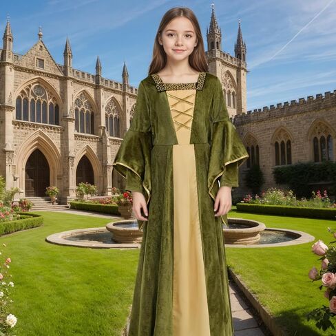 yolsun Medieval Renaissance Costume for Girls, Royalty Victorian Princess Velvet Dress Kids Halloween Party Costume in Saudi Arabia