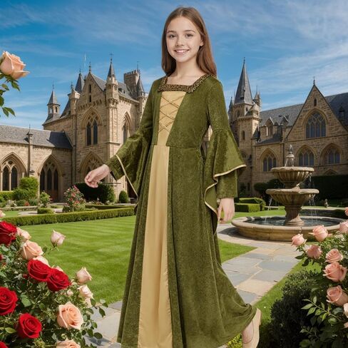 yolsun Medieval Renaissance Costume for Girls, Royalty Victorian Princess Velvet Dress Kids Halloween Party Costume in Saudi Arabia