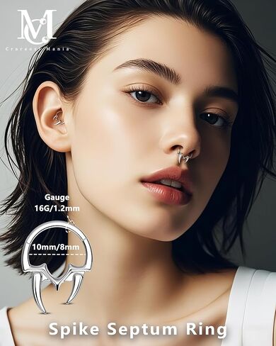 CM Crareesi Mania Spike Septum Rings, Tusk Septum Piercing Jewelry 16G, 316L Stainless Steel Septum Nose Jewelry for Women Men, Daith Helix Cartilage Earring Hoop in Saudi Arabia