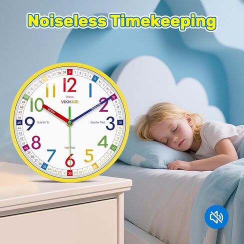 VIKMARI Learning Clock for Kids - Small Silent Non-Ticking Colorful Teaching Clocks Telling The Time for Teaching Time-Decorative Clocks for Kids Room Classroom School Playroom (8 Inch) in Saudi Arabia