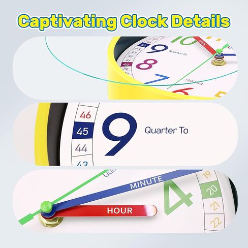 VIKMARI Learning Clock for Kids - Small Silent Non-Ticking Colorful Teaching Clocks Telling The Time for Teaching Time-Decorative Clocks for Kids Room Classroom School Playroom (8 Inch) in Saudi Arabia
