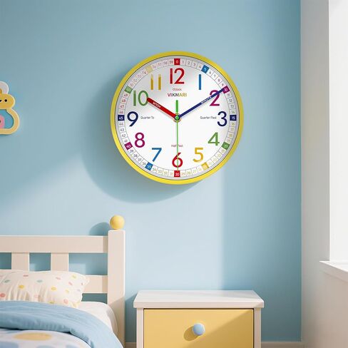 VIKMARI Learning Clock for Kids - Small Silent Non-Ticking Colorful Teaching Clocks Telling The Time for Teaching Time-Decorative Clocks for Kids Room Classroom School Playroom (8 Inch) in Saudi Arabia