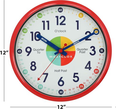 Westclox Analog 12" Quartz Accurate Time Teacher Wall Clock with Quiet Sweep Movement - Educational Timekeeping in Saudi Arabia