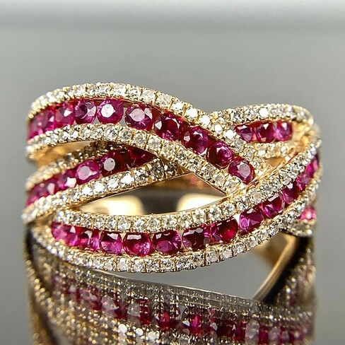 Cross Over Red White Cubic Zirconia Promise Band Ring for Women in Saudi Arabia