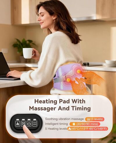 Cordless Heating Pad for Back Pain Relief,10000mAh Lower Back Massager with 5 Heat 3 Vibration,Portable Heating Pad for Cramps with Detachable Heating, Birthday Gifts for Women Men Mom Dad,Purple in Saudi Arabia