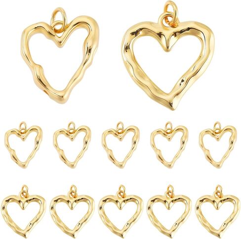 Beebeecraft 1 Box 10Pcs Big Heart Charms 14K Gold Plated Hollow Heart Love Pendant Charms for DIY Necklace Earring Jewelry Making Crafts Supplies Wedding in Saudi Arabia