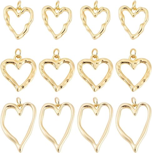 Beebeecraft 1 Box 10Pcs Big Heart Charms 14K Gold Plated Hollow Heart Love Pendant Charms for DIY Necklace Earring Jewelry Making Crafts Supplies Wedding in Saudi Arabia