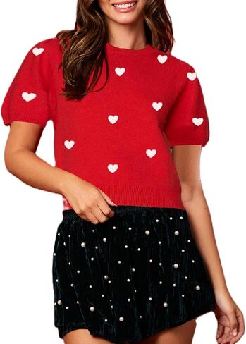 Women Valentine's Day Short Sleeve Sweater Love Heart Shirt Top Y2k Cute Sweater Tank Top in Saudi Arabia
