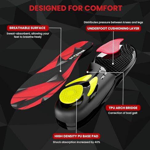 Welnove Insoles for Walking All Day with Arch Support, Walking Insoles for Men & Women for Hiking, Standing All Day, Plantar Fasciitis, Foot Pain-L in Saudi Arabia