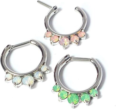 1 Piece Brilliant Opalite Five Gem Septum Clicker 316L Surgical Steel Nose Ring - 16g - Body Jewelry in Saudi Arabia
