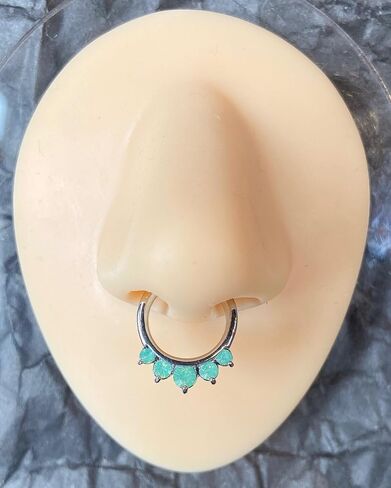 1 Piece Brilliant Opalite Five Gem Septum Clicker 316L Surgical Steel Nose Ring - 16g - Body Jewelry in Saudi Arabia